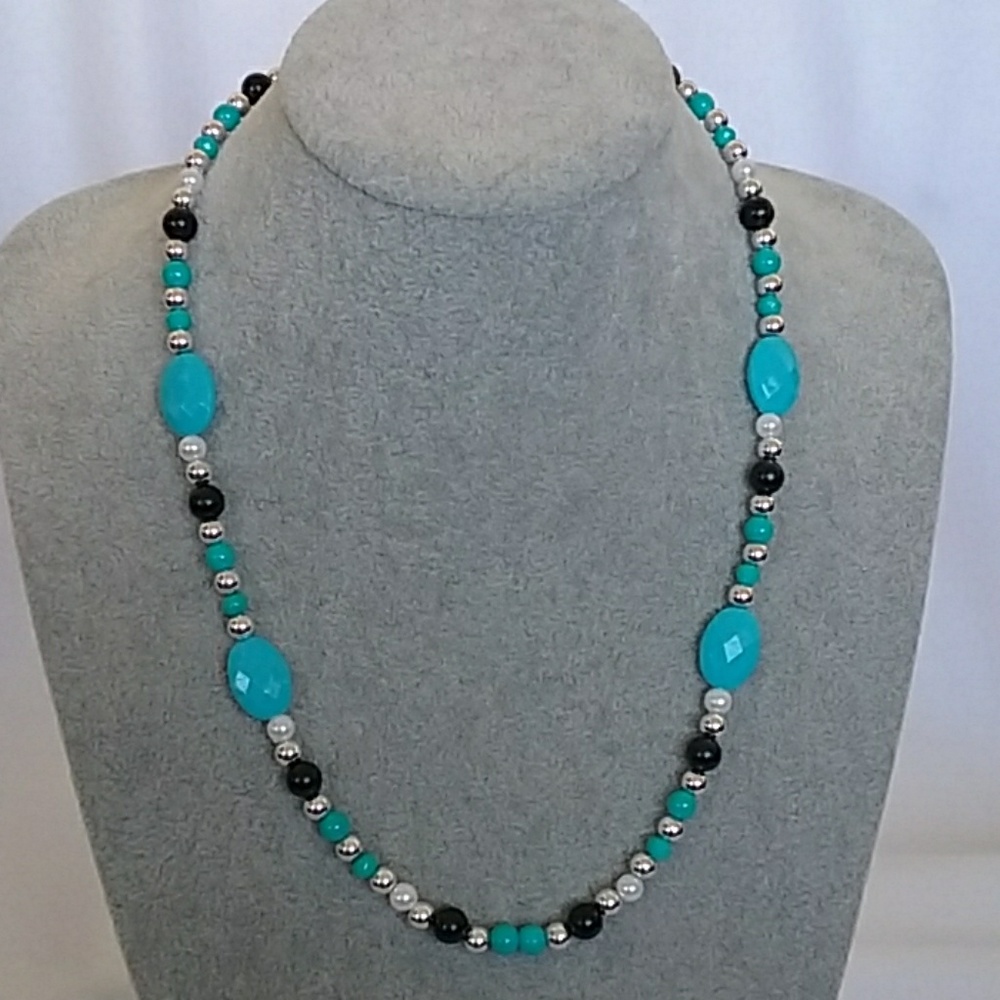 Turquoise and black beaded necklace